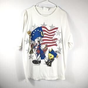 Vintage Looney Tunes Patriotic T Shirt Bugs Bunny Tweety USA Flag 90s XL Cartoon
